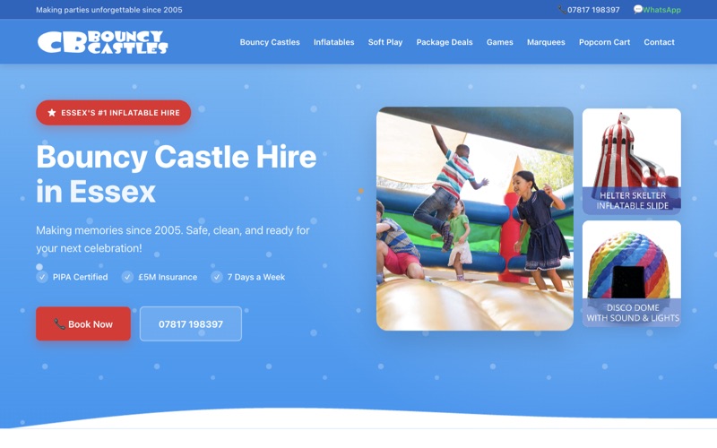 CB Bouncy Castles website homepage