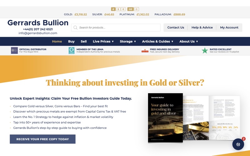 Gerrards Bullion website homepage
